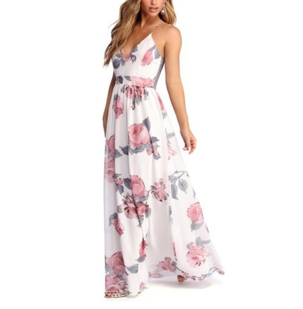 Womens Chiffon Floral Lace Maxi Dress Small White Event Party Boho Romantic